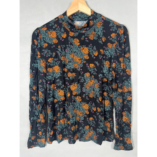 Modcloth Size Large Viscose Turtle Neck Long Sleeve Floral