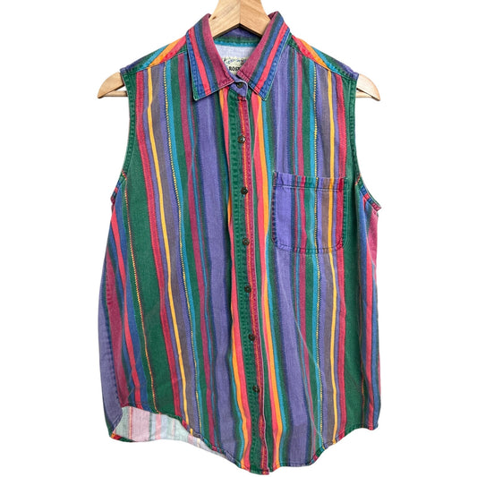 Vintage Rosettes Medium 100% Striped Multicolor Button Up