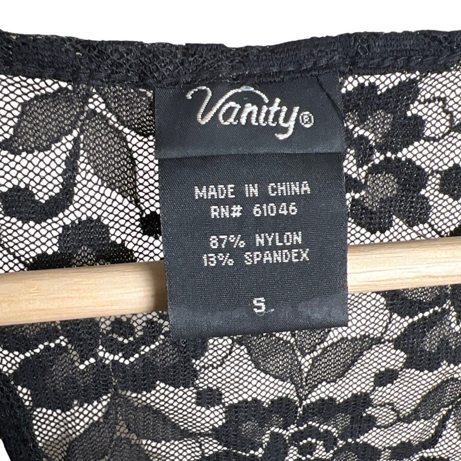 Y2K Vanity Small S Nylon Black Women Lace Floral Tank Top