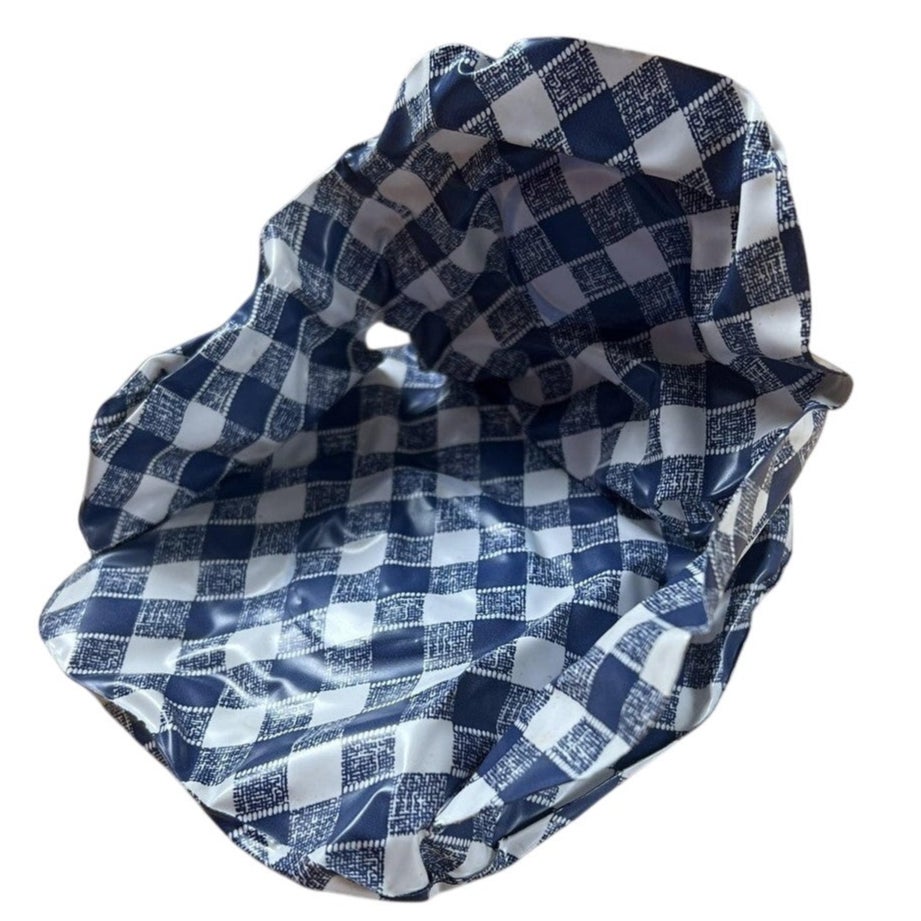 Blue White Gingham Inflatable Cushion Tray Set 4 Piece Vinyl Taiwan Picnic Pool