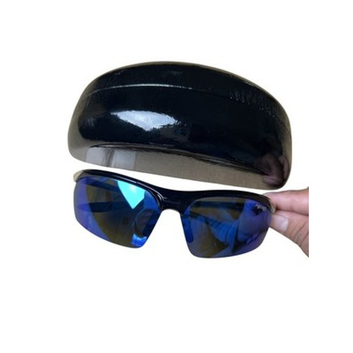 Sunglasses Mens Black Wrap Blue Mirrored Reflective Plastic Frame Wraparound