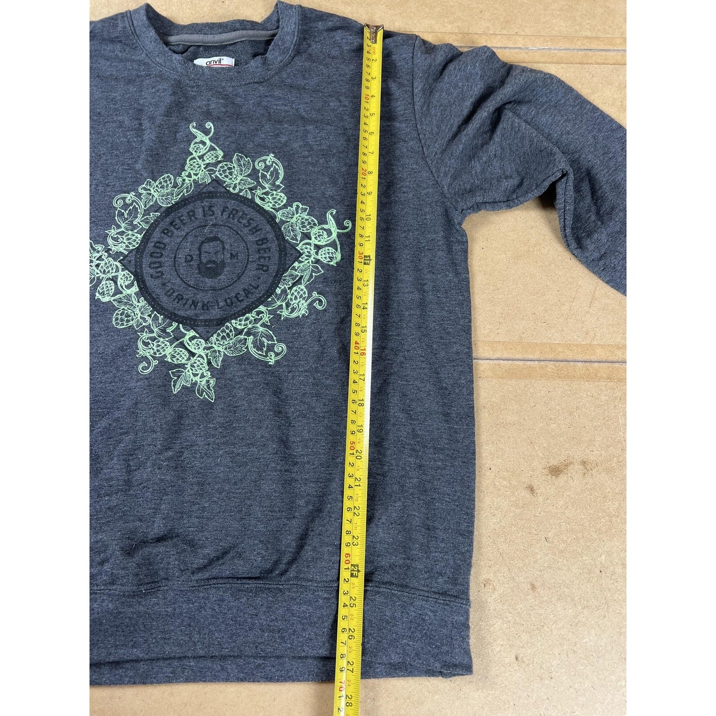 Anvil Sweater Unisex L Gray Crew Neck Pullover Graphic Fleece Preshrunk