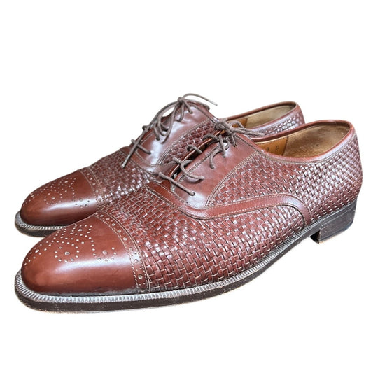 Salvatore Ferragamo 'Civas' Woven Chestnut Brown Leather Size 9