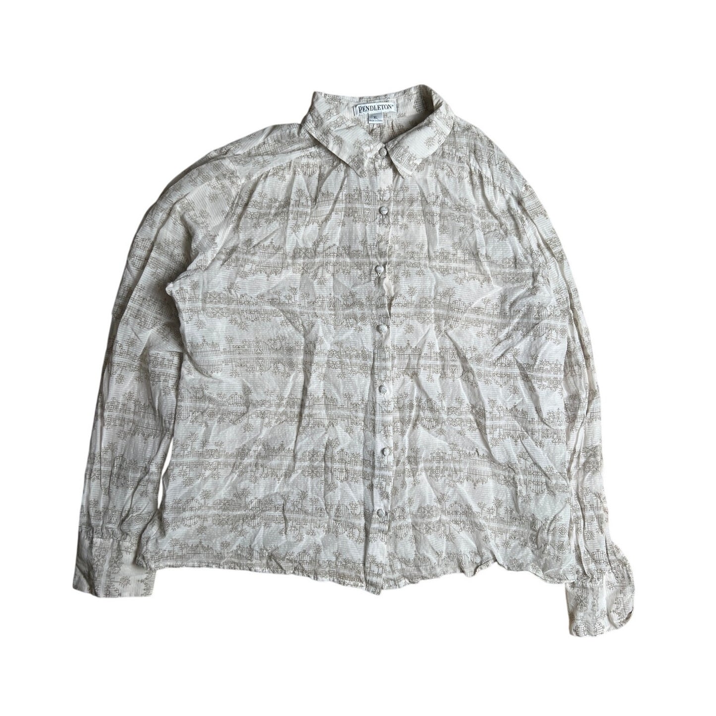 Vintage Pendleton Silk and Cotton Blend Tissue Weave Long Sleeve Women Size XL