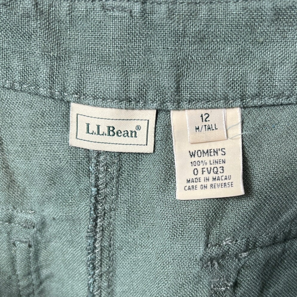 L.L Bean 12 Women's 100% Linen Green Wide Pants
