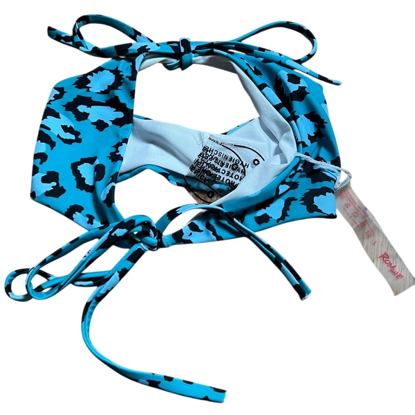 Brand New Romwe Blue Cheetah Print Bikini Set Swim Top and Bottom Size L