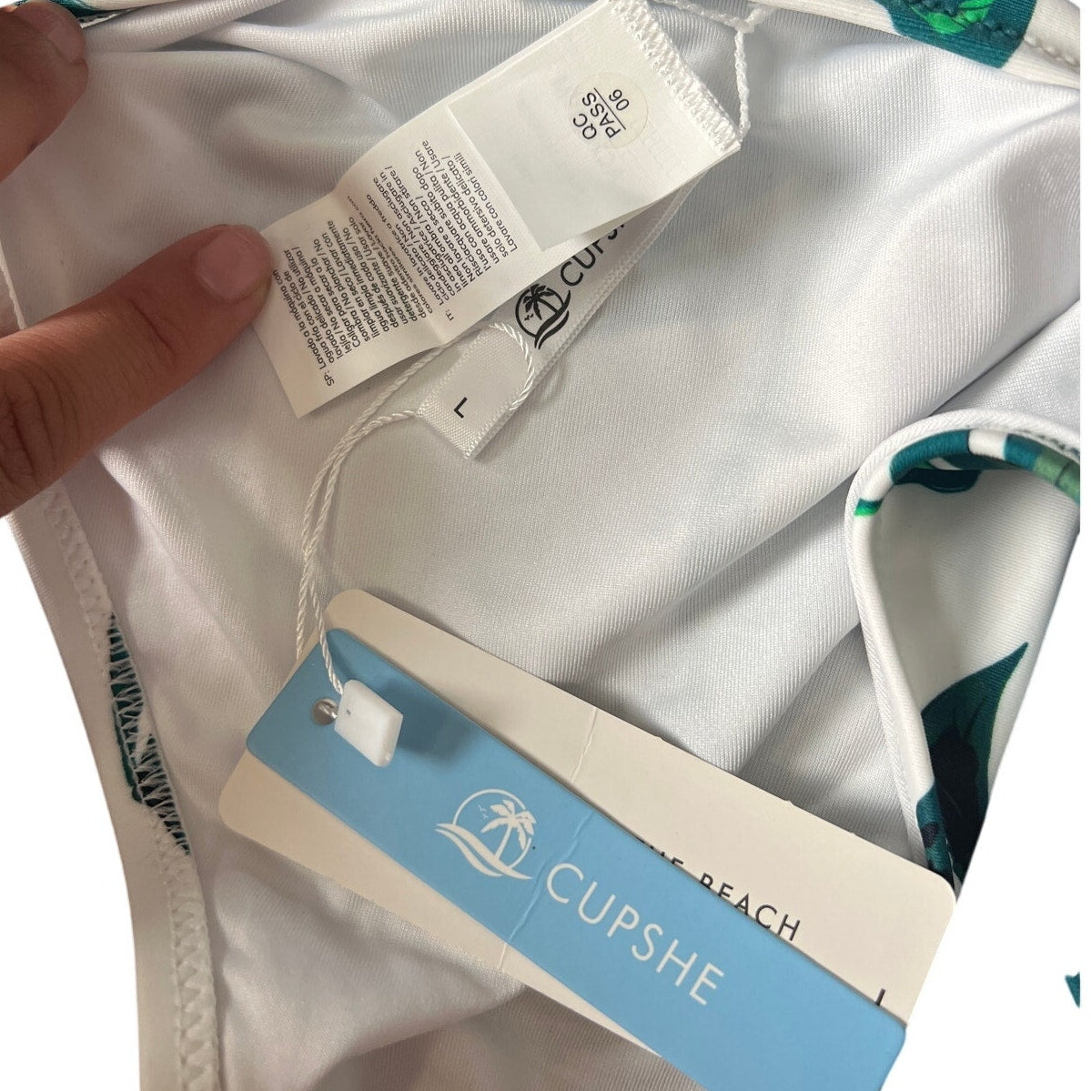 Cupshe White Green Leaf Swimwear Bikini Bottom Large L NWT