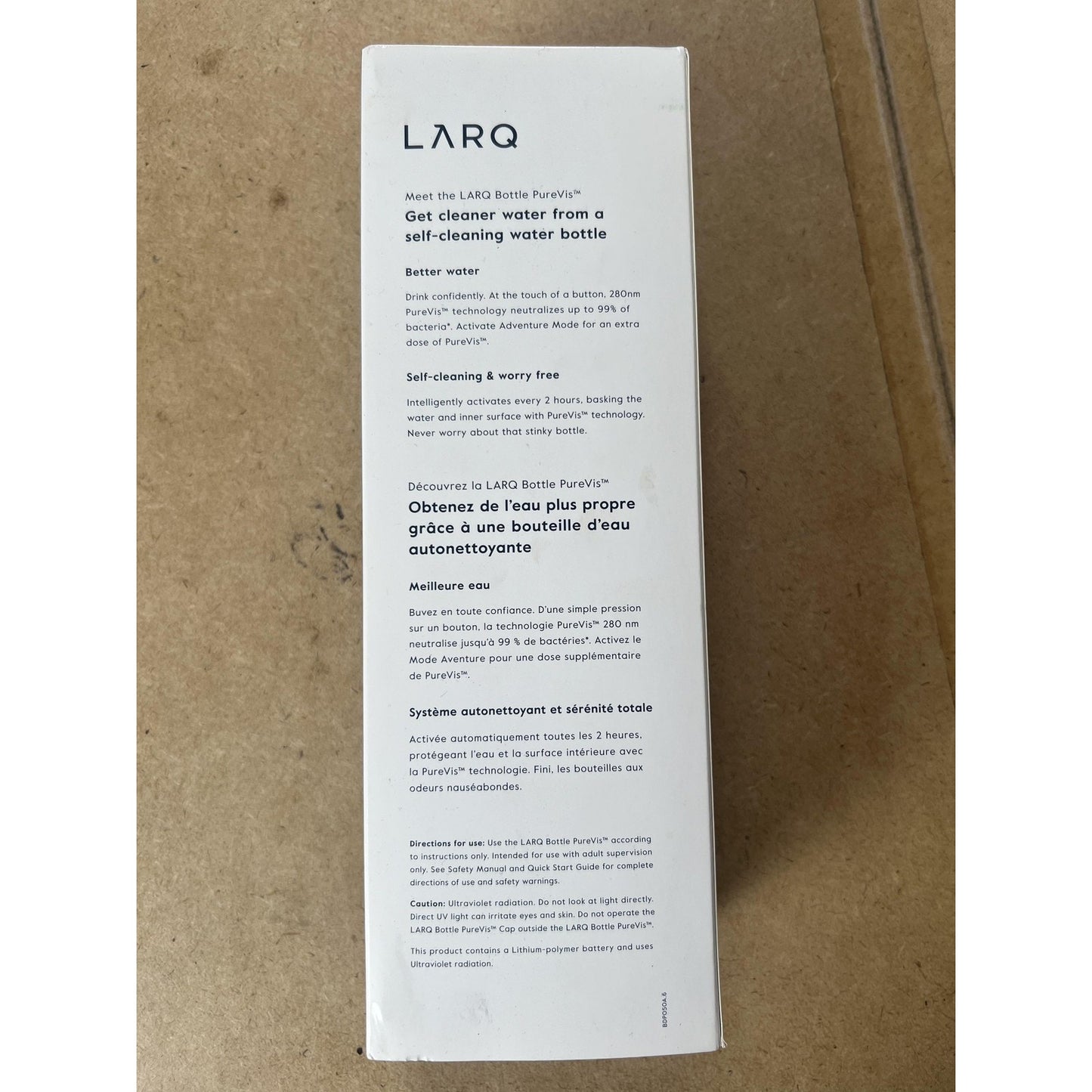 LARQ Water Bottle 17 Fl Oz Blue Stainless Steel Vacuum Insulated Screw-on Lid