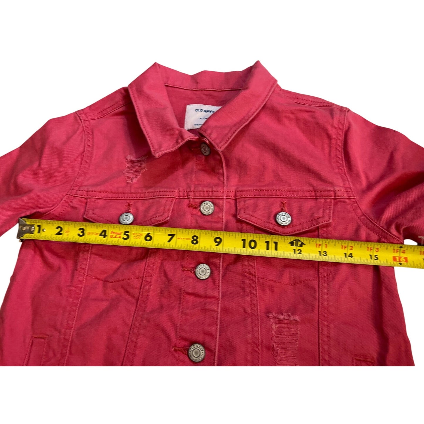 Old Navy Youth Pink Denim Distressed Jacket XL 14 - NWT
