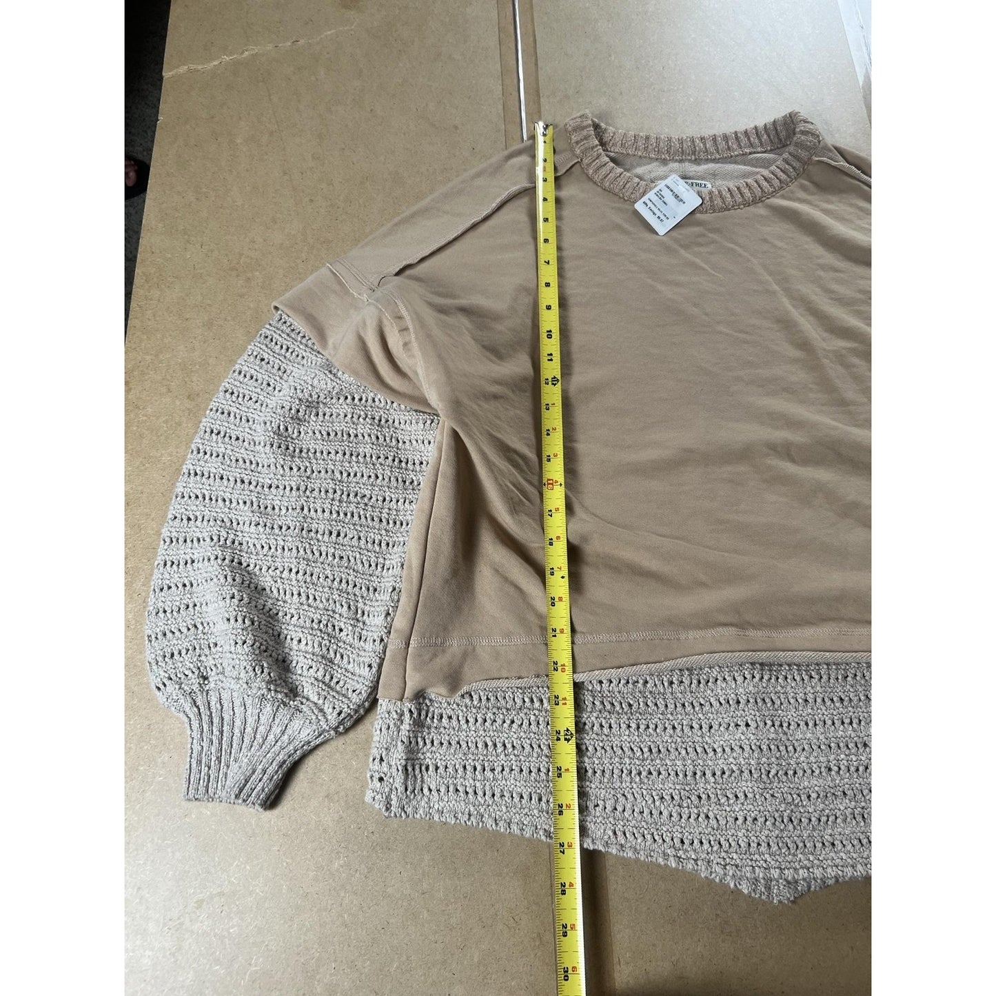 We The Free Sweater Womens S Beige Open-Knit Cotton-Blend Pullover Relaxed