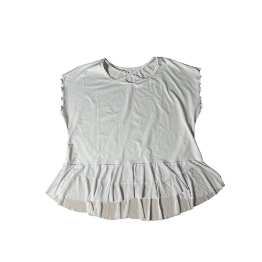 Womens M White Tunic Shirt Cap Sleeve Ruffle Hem Stretch Jersey Casual