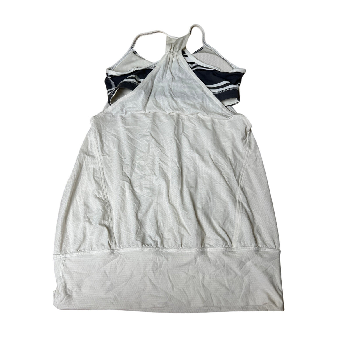 Lululemon Women's No Limits White Tank Top With Built In Striped Sports Bra Sz 6