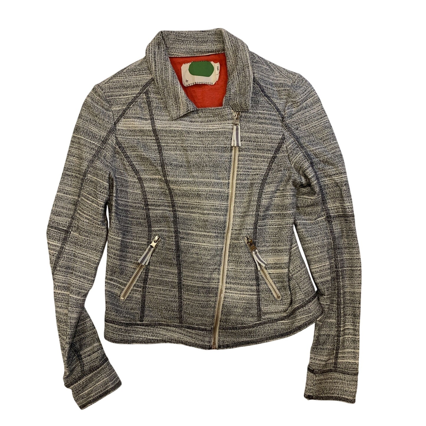 Anthropologie Caitlin Knit Moto Jacket Light Gray Women XS Casual Zip-up - EUC