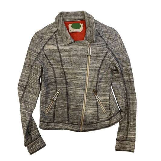 Anthropologie Caitlin Knit Moto Jacket Light Gray Women XS Casual Zip-up - EUC