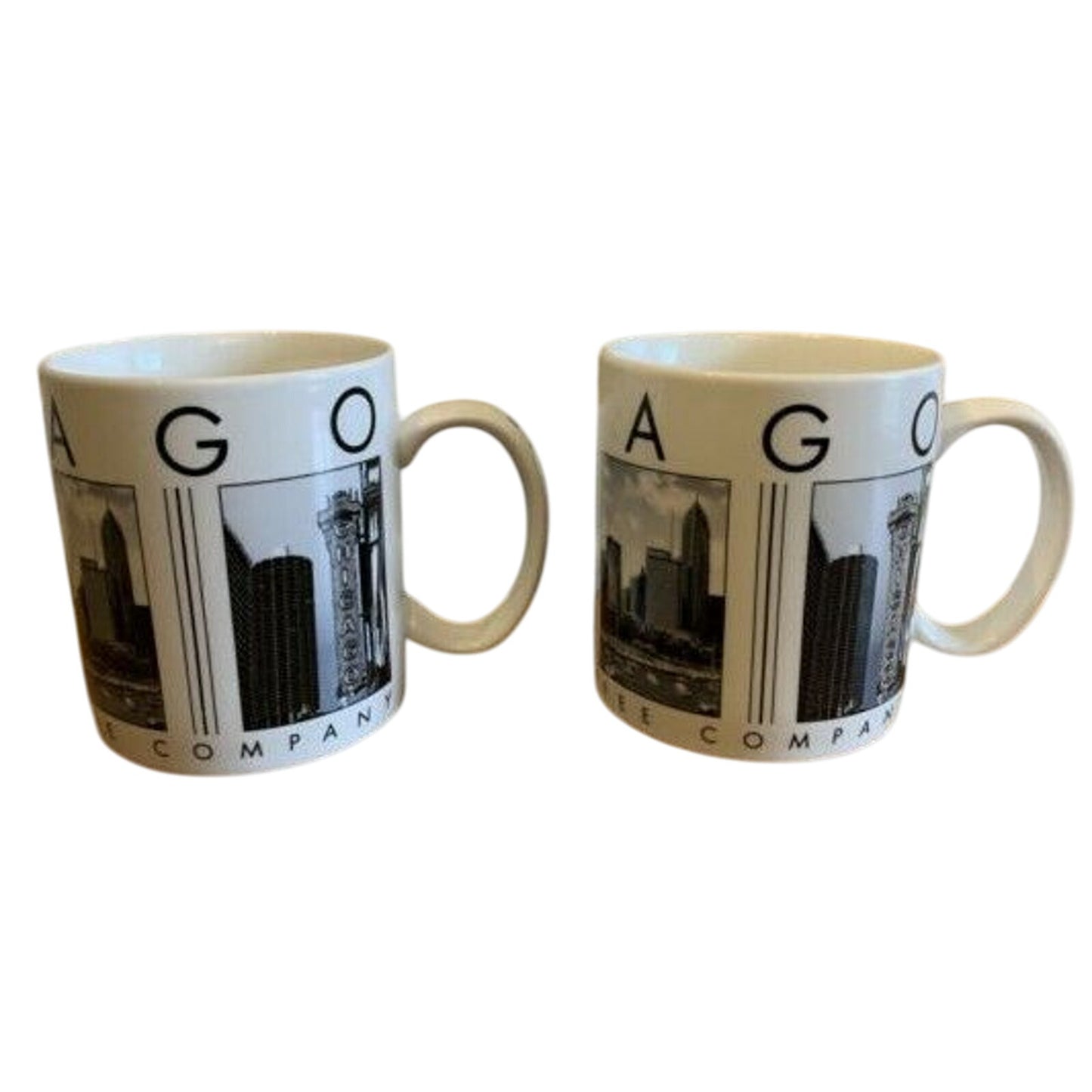 Starbucks 2003 CHICAGO City Scenes Barista 14oz coffee mug set - Qty 2