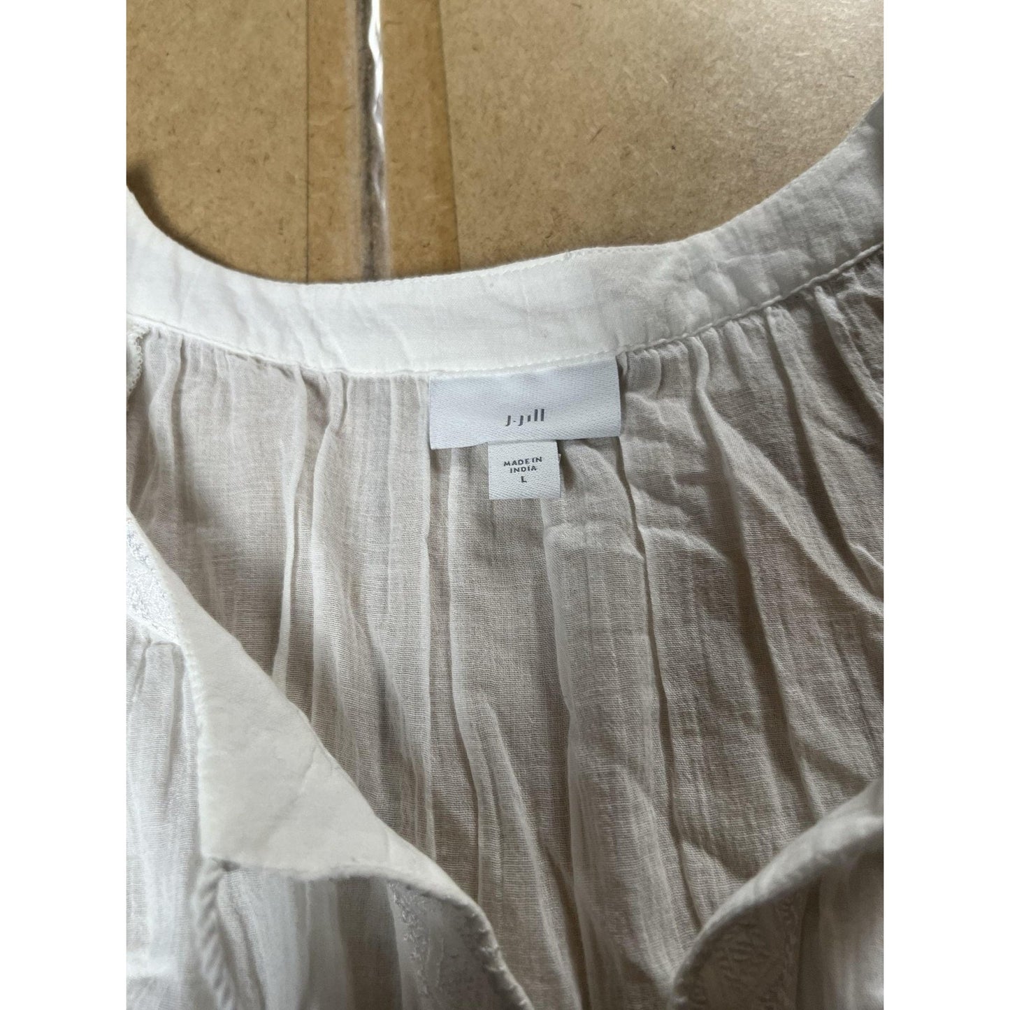 J. Jill Blouse Womens L White Kimono Flutter Sleeve Button Crochet Embroidered