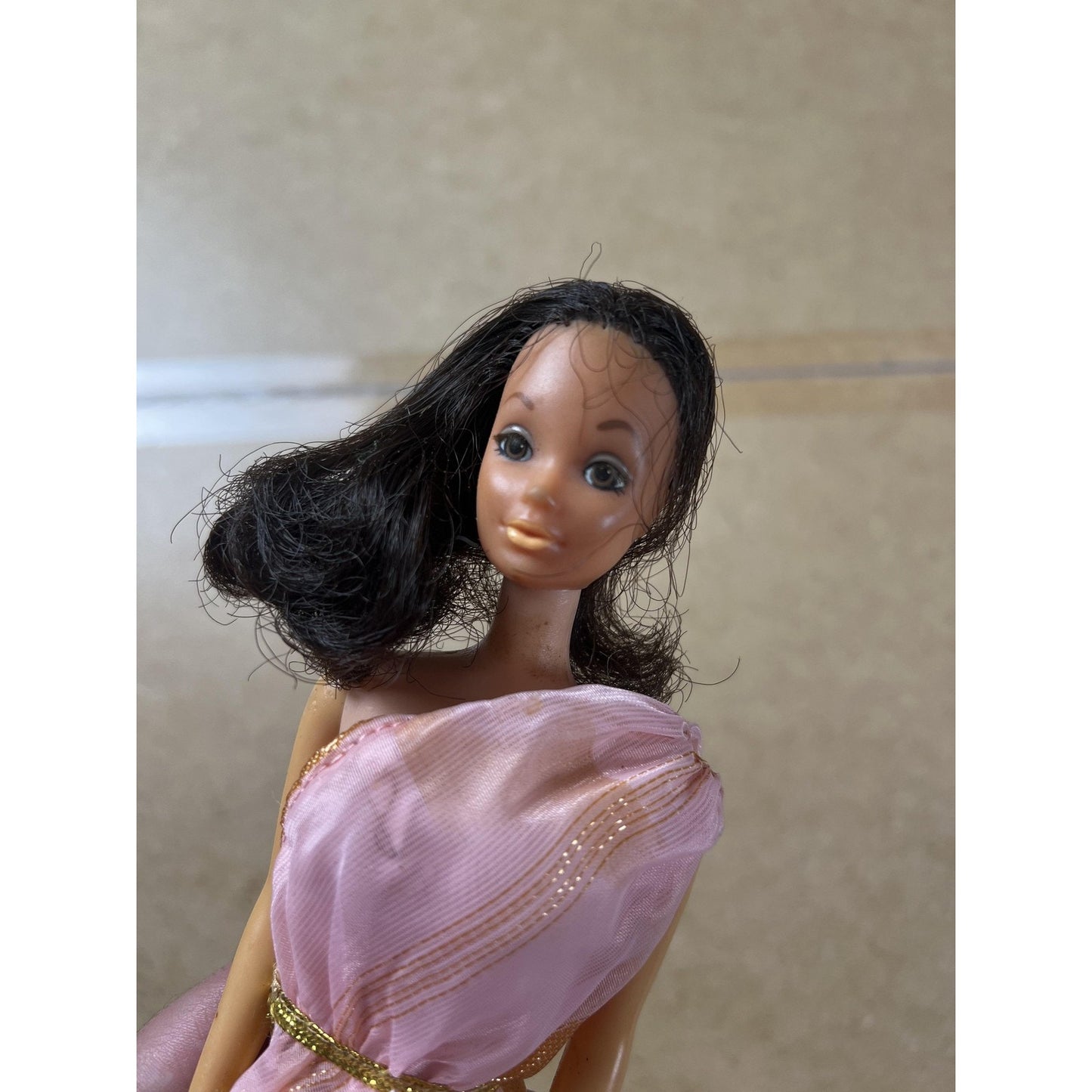 Vintage 1966 Barbie Pink Dress Brown Hair Barbie Fashion Made IKorea