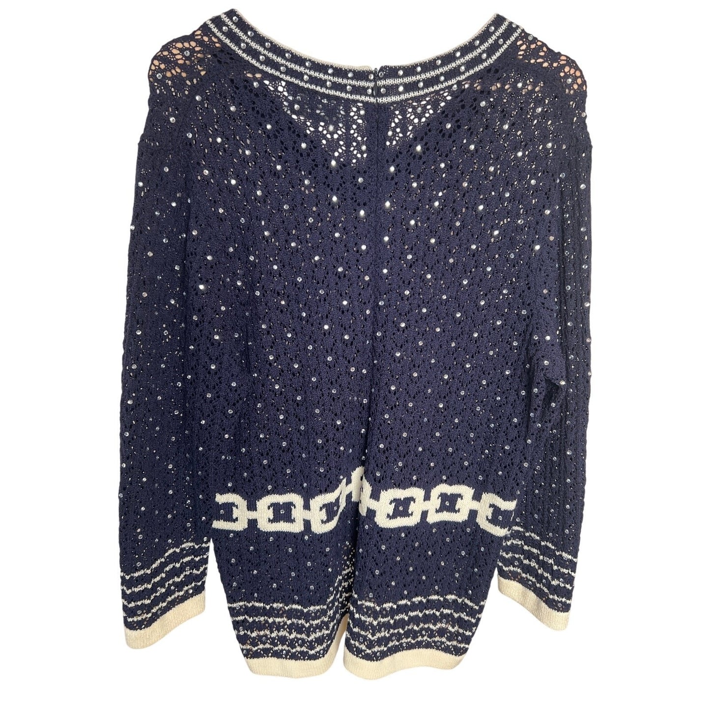 Vintage Christian A. New York Beaded Navy White Sweater *Dimensions in Picture*