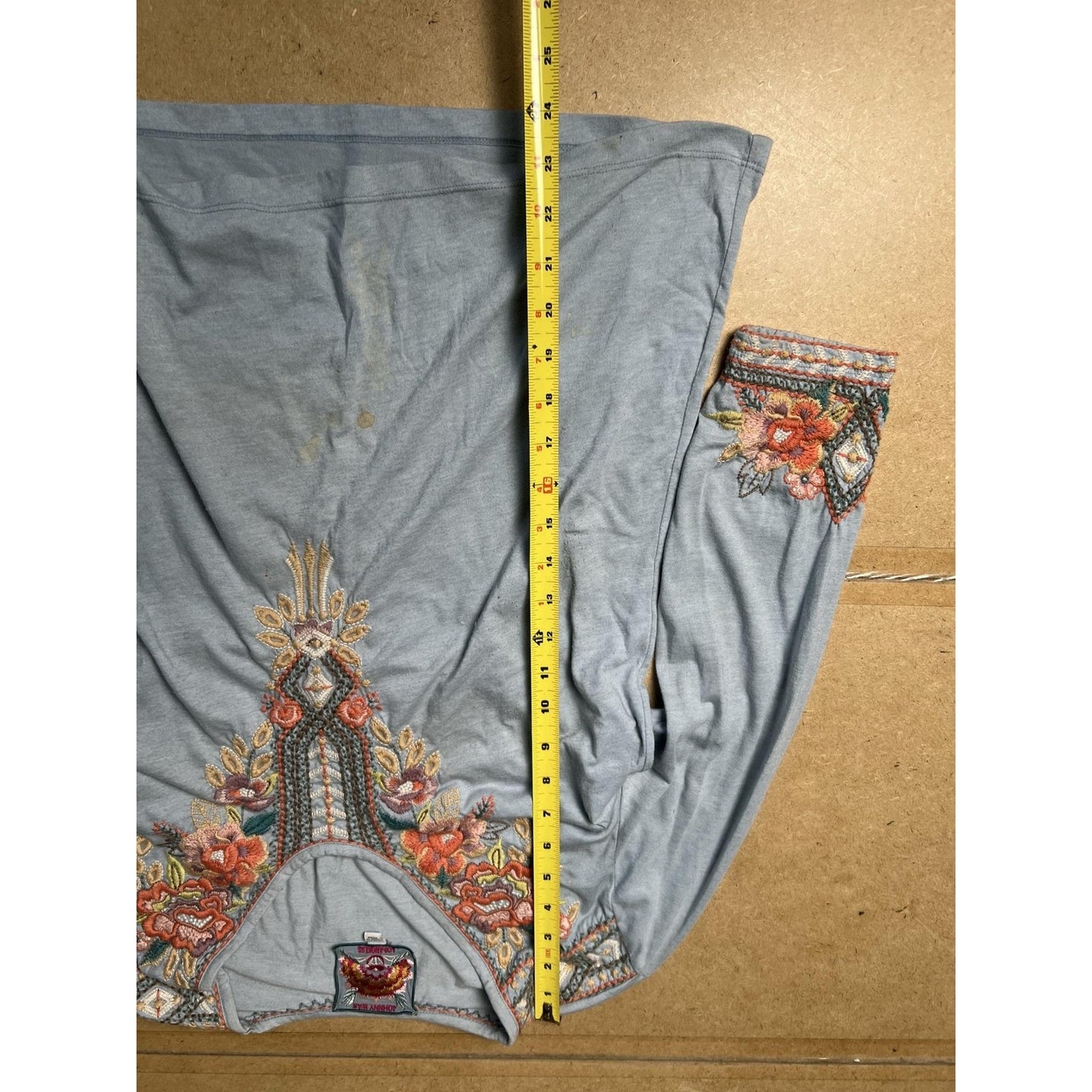 Johnny Was Tunic Womens S Blue V-Neck Embroidered Floral Lightweight Pullover