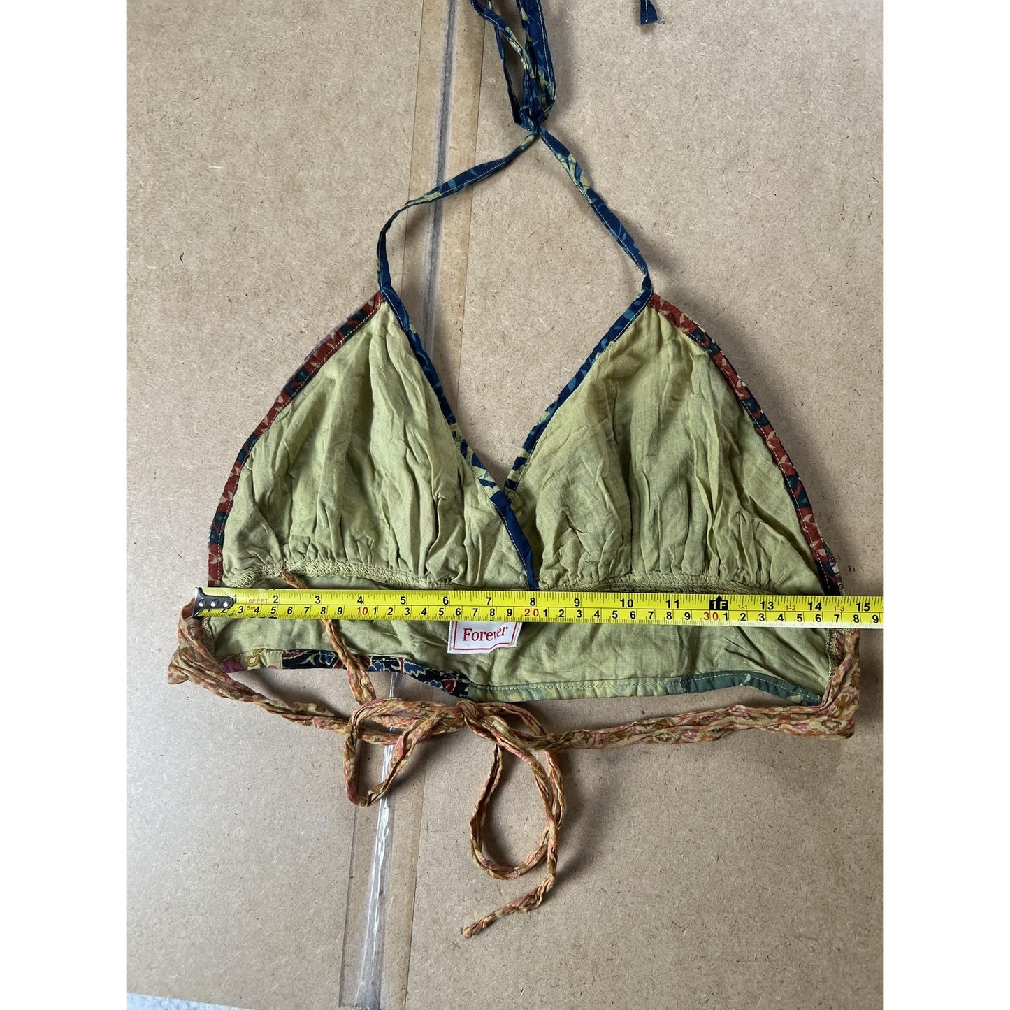 Hippie Forever Top Womens S Multicolor Patchwork Cotton Halter Adjustable Bow