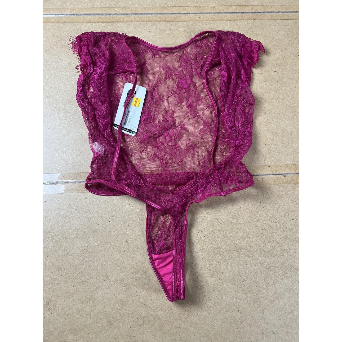 Shirley Of Hollywood Teddy Womens S Pink Lace Sheer One Piece Cap Sleeve Thong