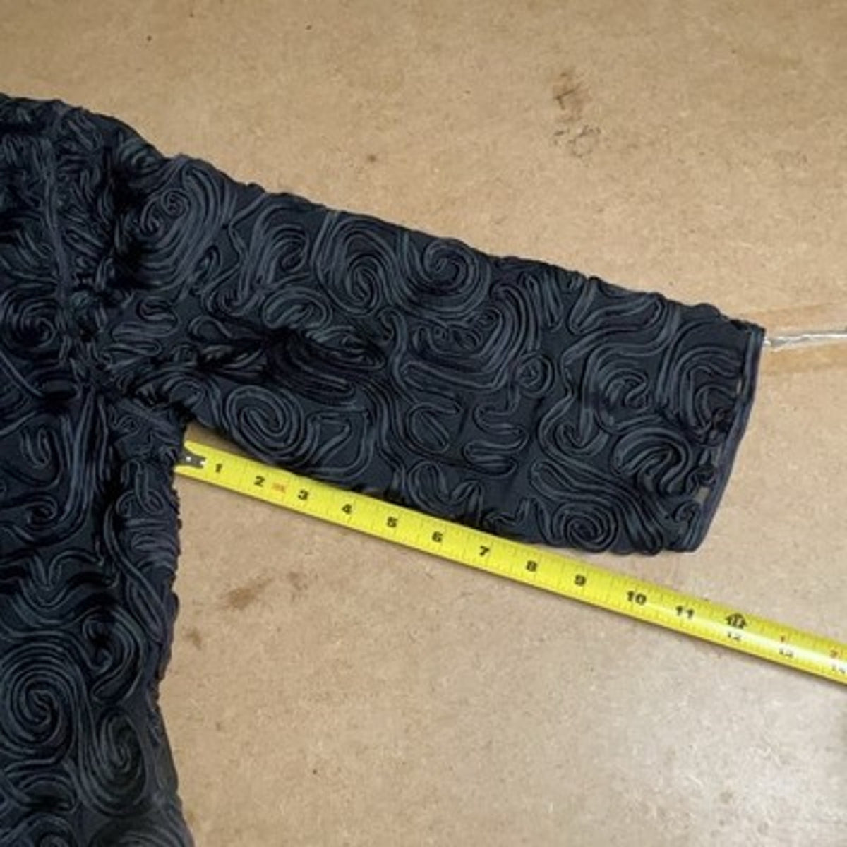 Chico's Cardigan Womens 2 Black Sheer Chiffon Embroidered Ruffle Open Formal