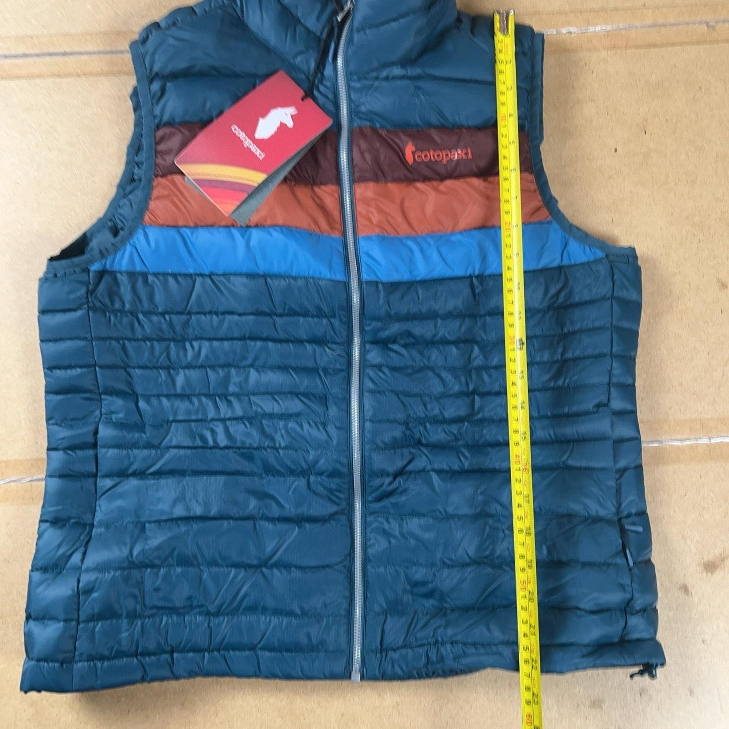 Cotopaxi Vest Womens L Blue Fuego Down Striped Packable Insulated Lightweight