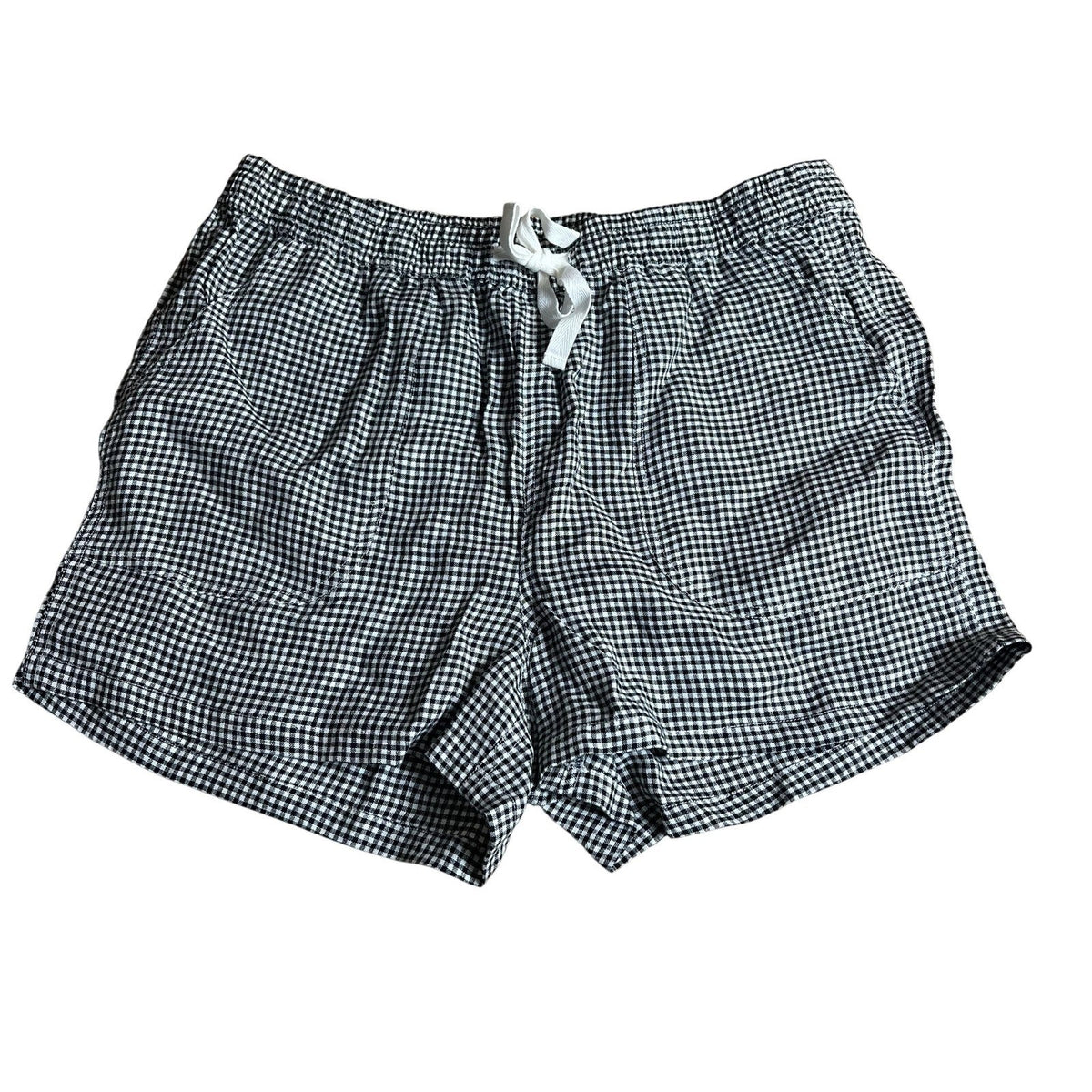 Quince Shorts Womens L Black Check Linen Elastic Waist Drawstring Casual Summer