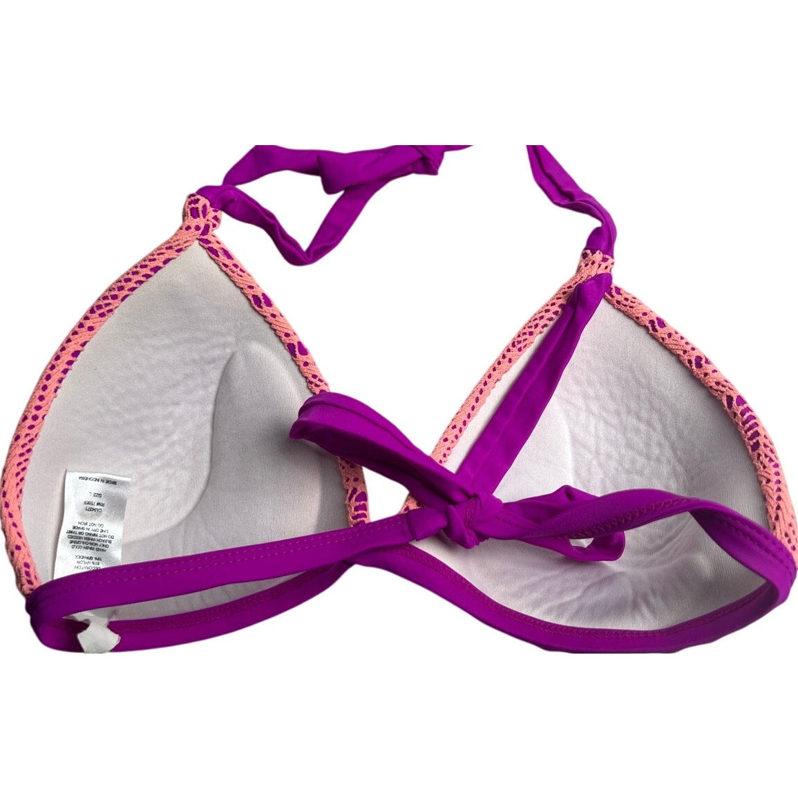 Hula Honey Coral Purple Swimsuit Bikini Crochet Push-up Top Large L