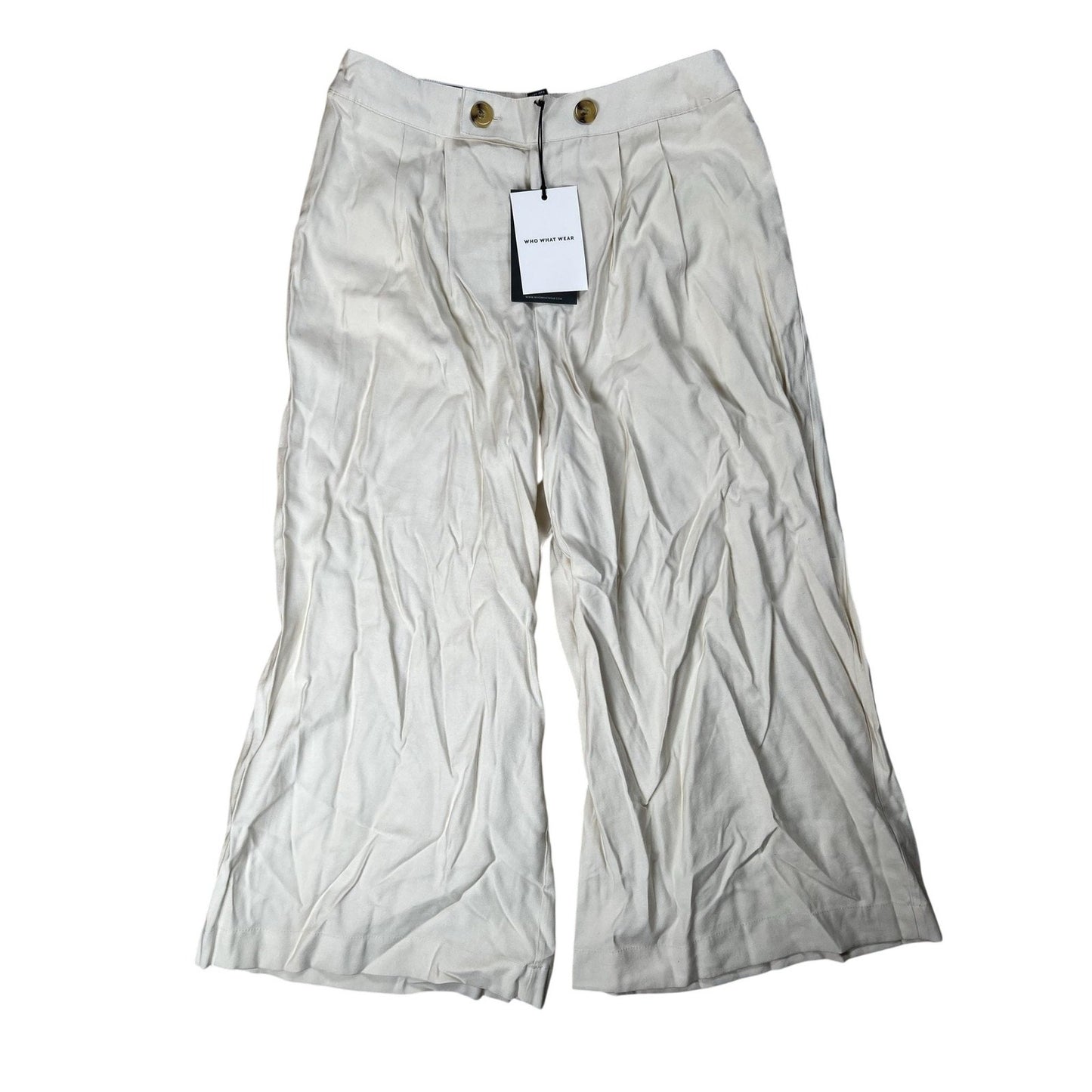 WHO WHAT WEAR Pants Womens 8 White Wide Leg Cropped Twill Lined Pleated