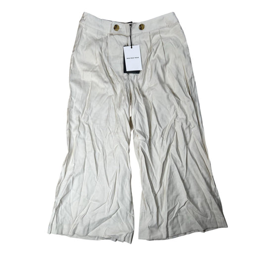 WHO WHAT WEAR Pants Womens 8 White Wide Leg Cropped Twill Lined Pleated