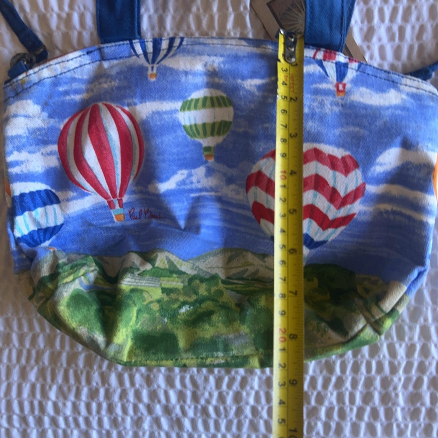 Paul Brent Crossbody Bag Womens Small Blue Canvas Lined Zip Hot Air Balloon