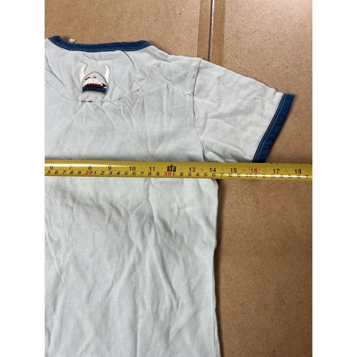 Joules Shirt Boys 8-9 Blue Ringer Viking Ship Graphic Short Sleeve Cotton Jersey