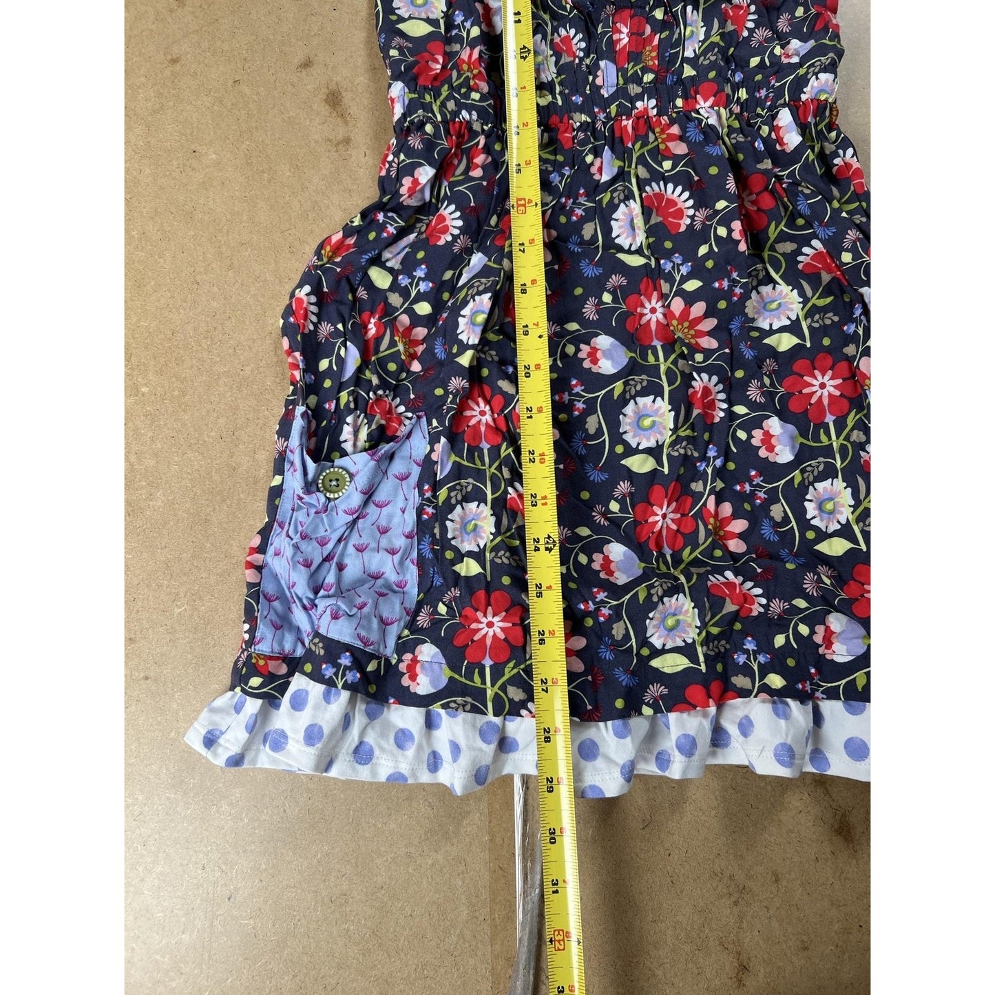 435 Tank Teens 14 Blue Floral Ruffle Button Pockets Elastic Waist