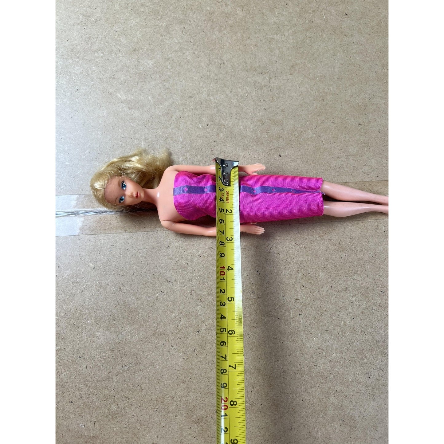 Vintage Mattel Barbie Doll Blonde 11.5in Pink Dress Made In Taiwan 1966