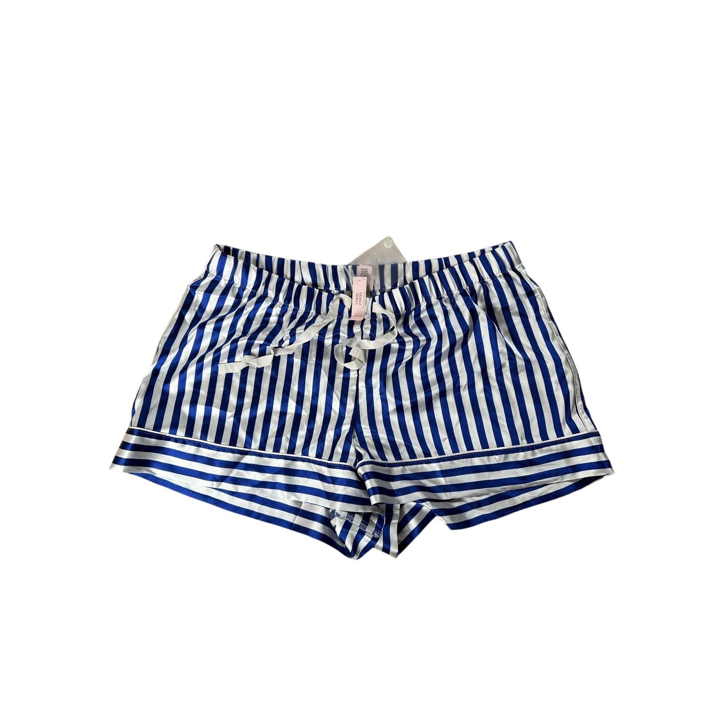Victoria's Secret Hot Pants Womens L Blue Satin Striped Elastic Waist Drawstring