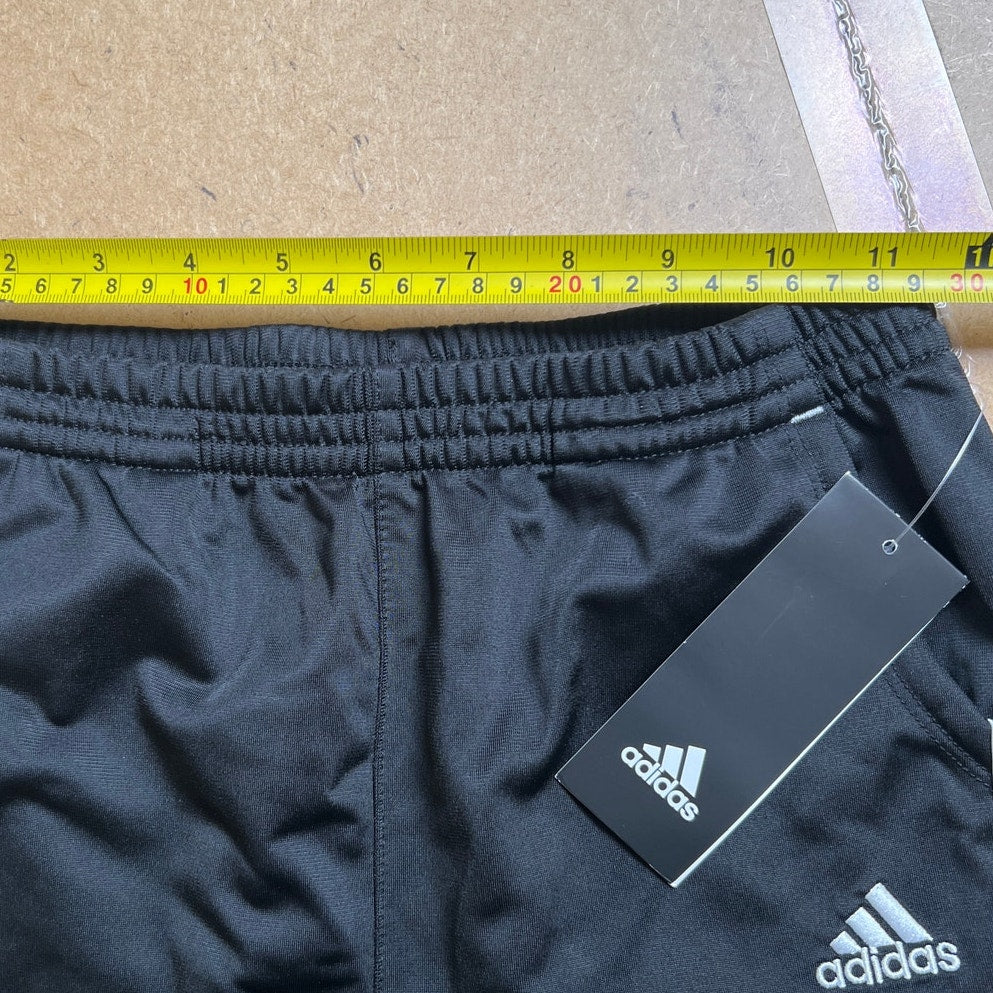 NWT Adidas Girls Track Pants Black 3 White Stripes Pockets Elastic Waist sz Medium