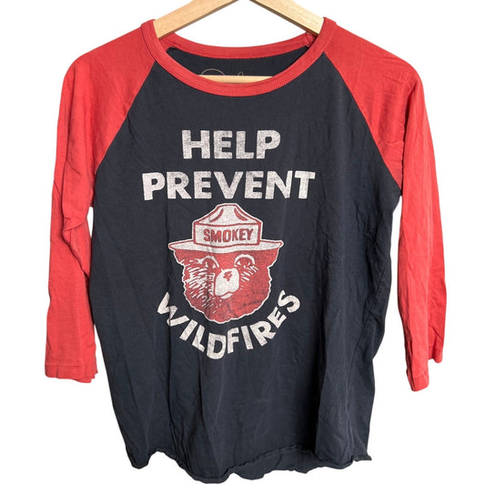 Peek Smokey Bear 100% Cotton 2XL Raglan Shirt Black & Red
