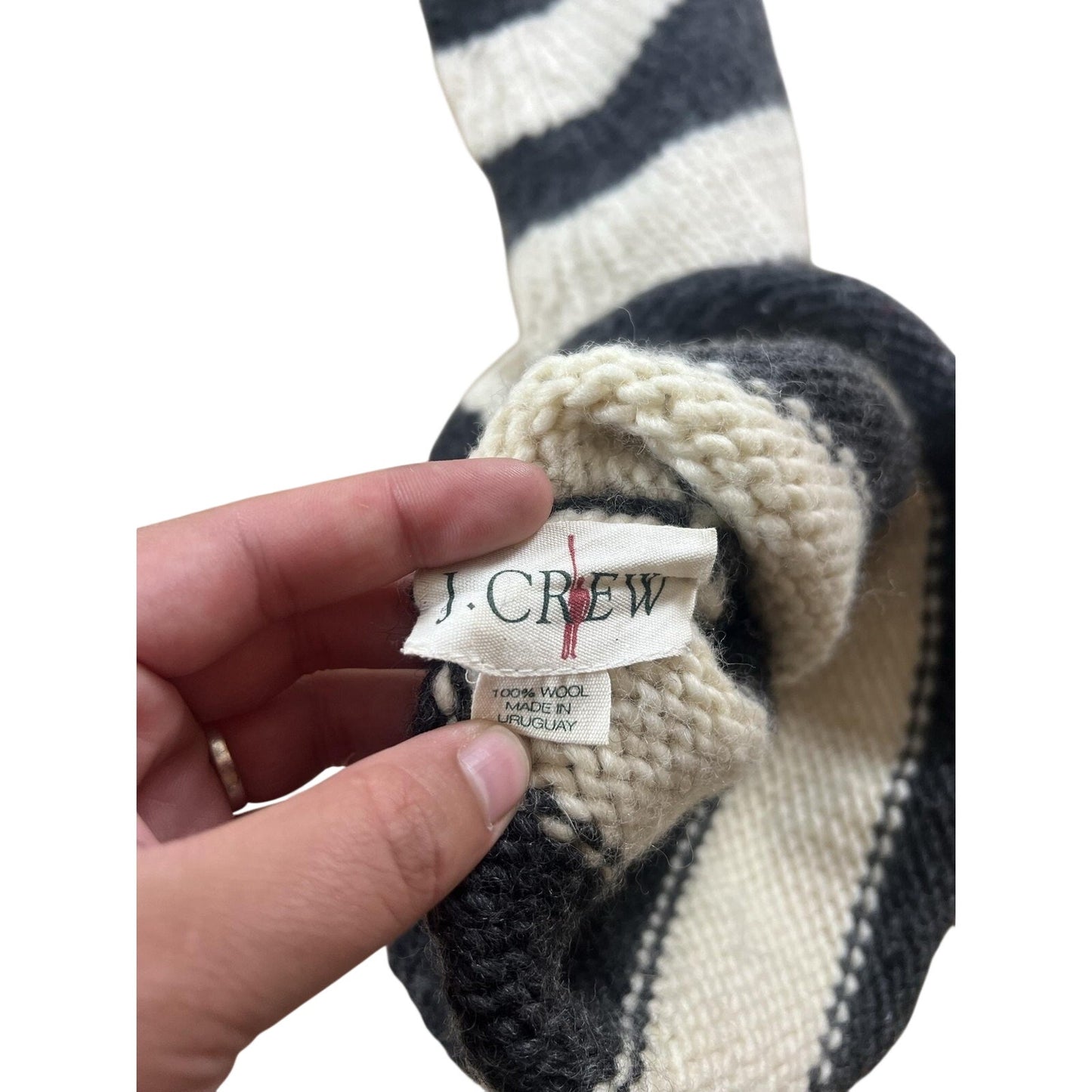 J.CREW Beanie Womens One Size Gray Cream Wool Striped Long Elf Hat Winter