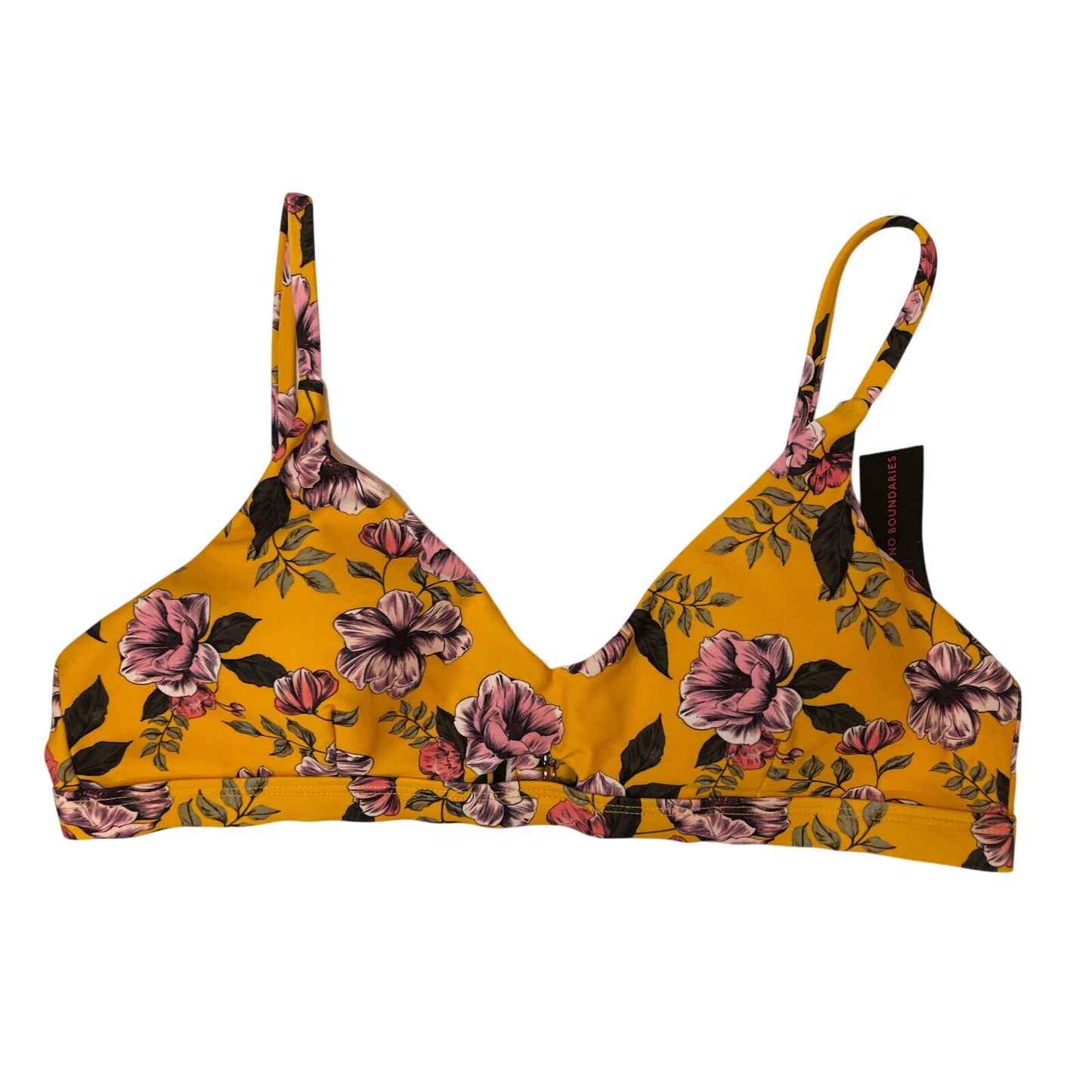 Women Misses No Boundaries Yellow Pink Olympic Gold Bikini Swim Top L 11/13 NWT