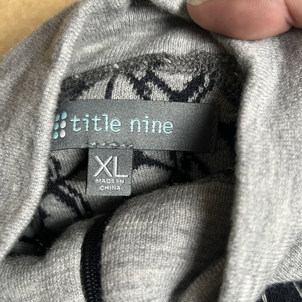 Little Nine Sweater Womens XL Gray Full Zip Mock Neck Geometric Lightweight