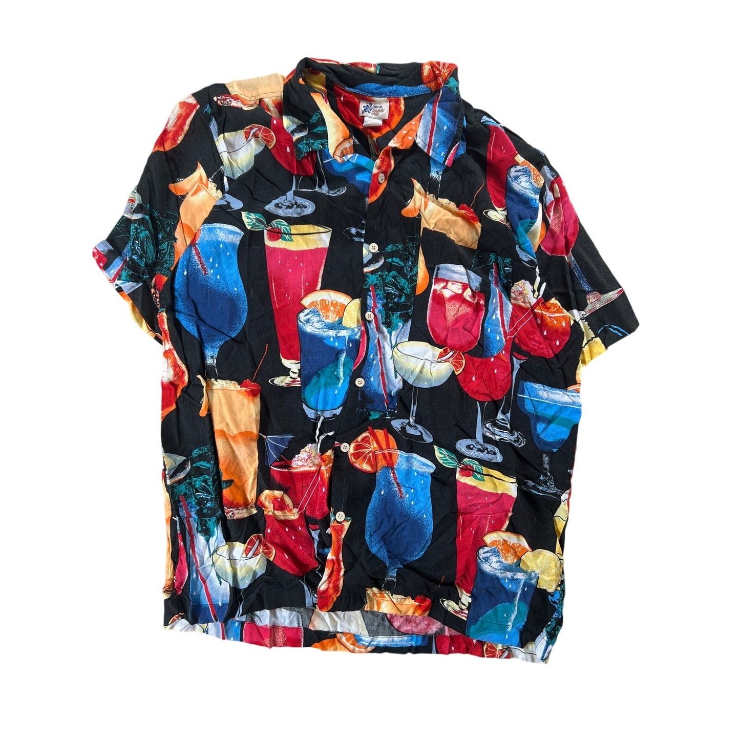 Cherokee Waikiki Wear Hawaiian Cocktails Button Up SS Shirt Mens Size XL