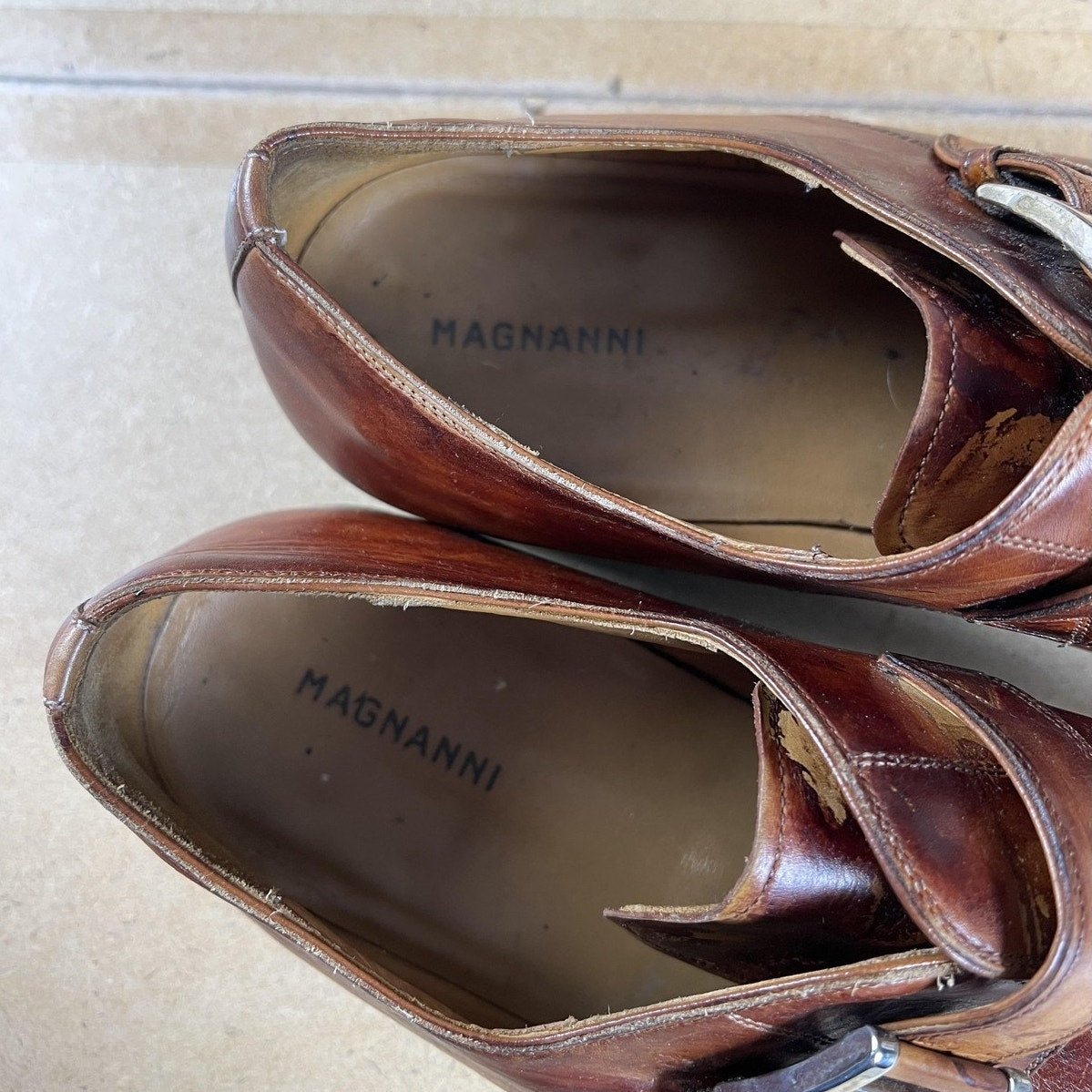 Magnanni Shoes Mens Size 11.5 Brown Monk Strap Leather Buckle Dress Square Toe