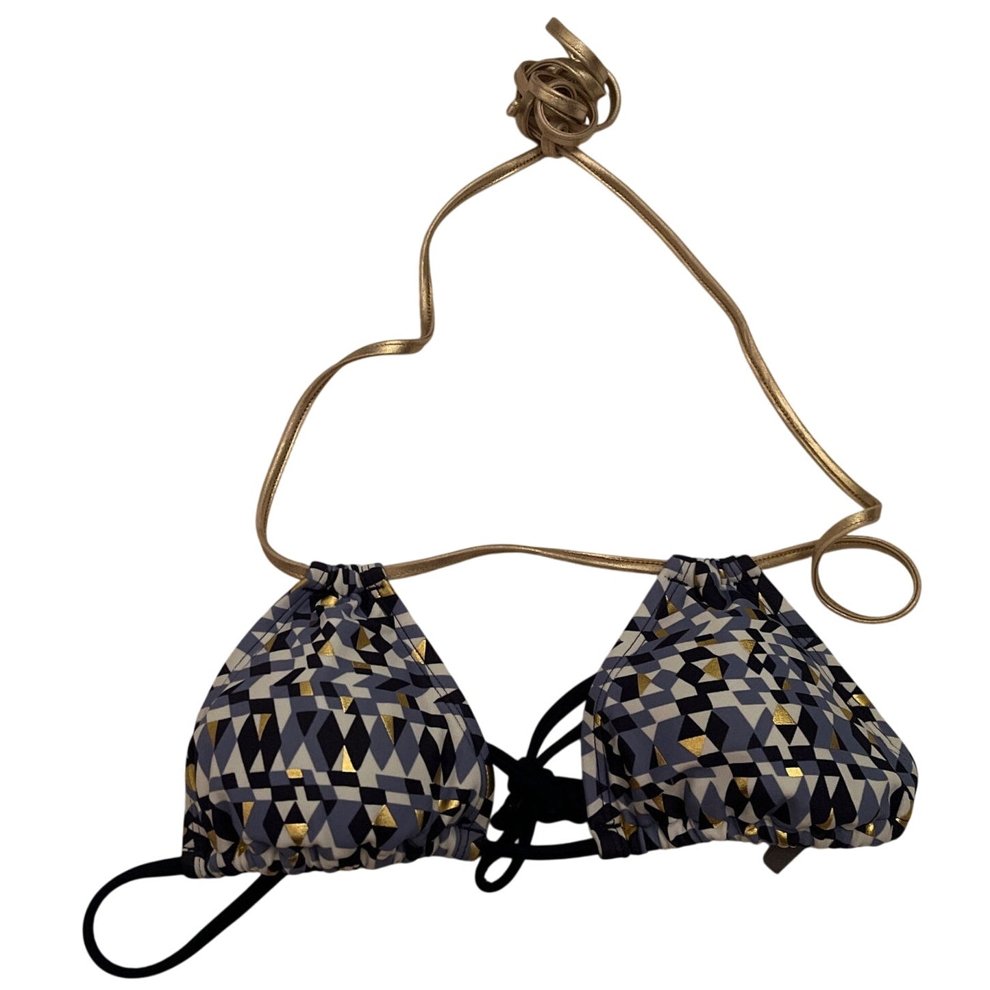 Aerie Swim Halter Triangle Bikini Top Blue Gold XS - EUC