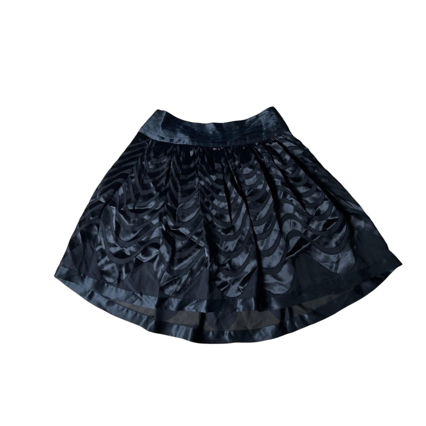 BCBGMAXAZRIA Skirt Womens 4 Black Skater Satin Pleated Lined Zip Party