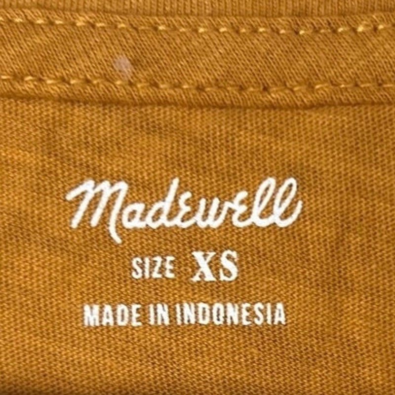 Madewell Size XS Women Orange T-shirt 100% Cotton V-neck Pocket Tee