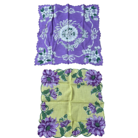 Vintage Pair Handkerchief Mens One Size Multicolor Floral Cotton Lawn 50s