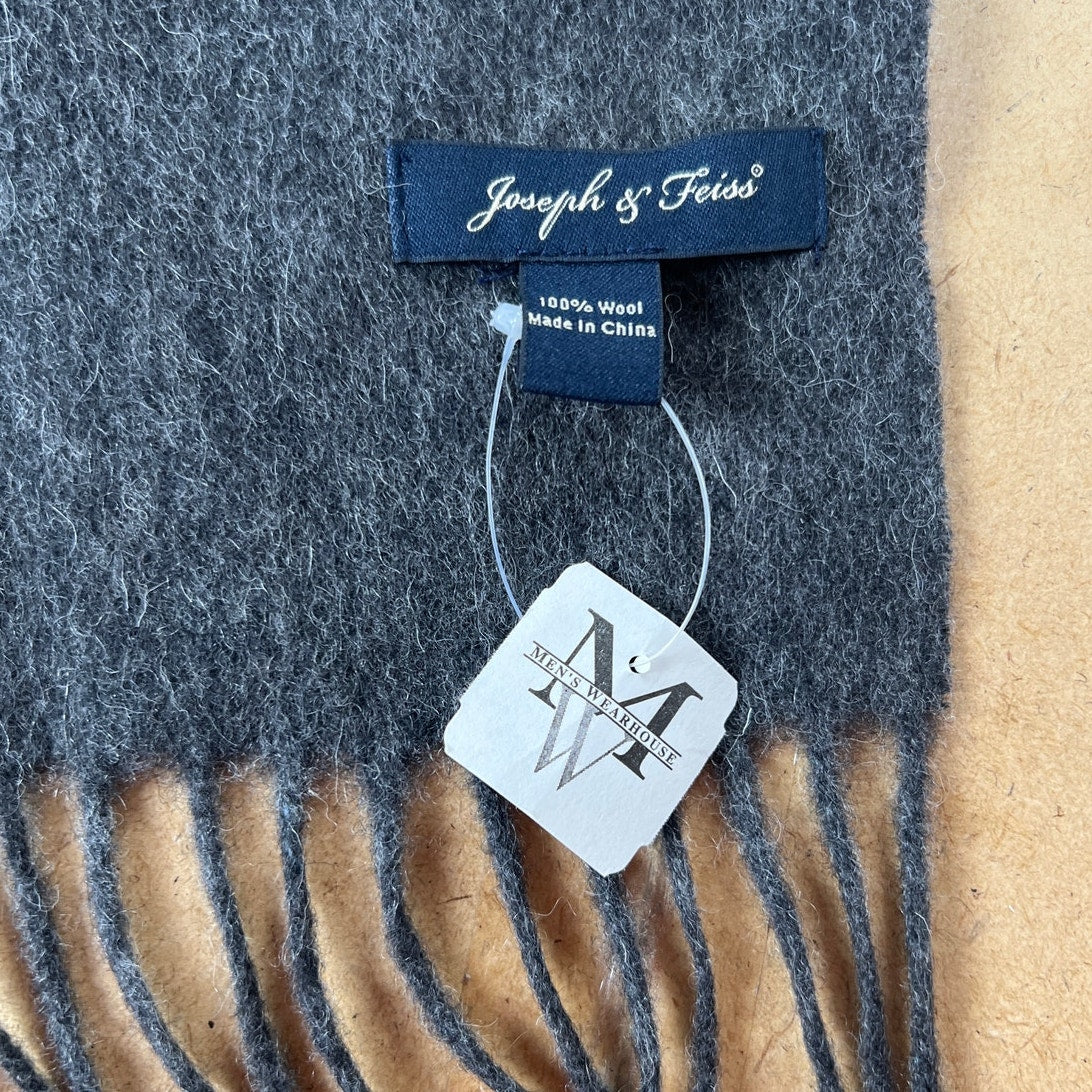 NWT Joseph & Feiss 100% Wool Scarf Charcoal Gray Fringe Classic Men's Winter
