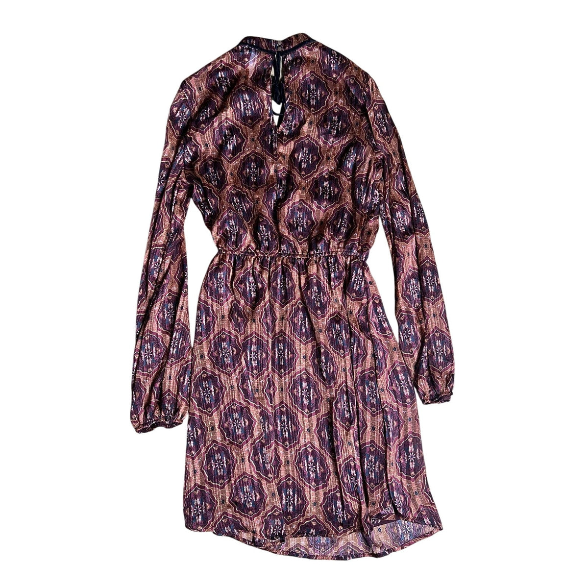Xhilaration Dress Womens XS Purple Fit & Flare High Neck Puff Sleeve Ruffle
