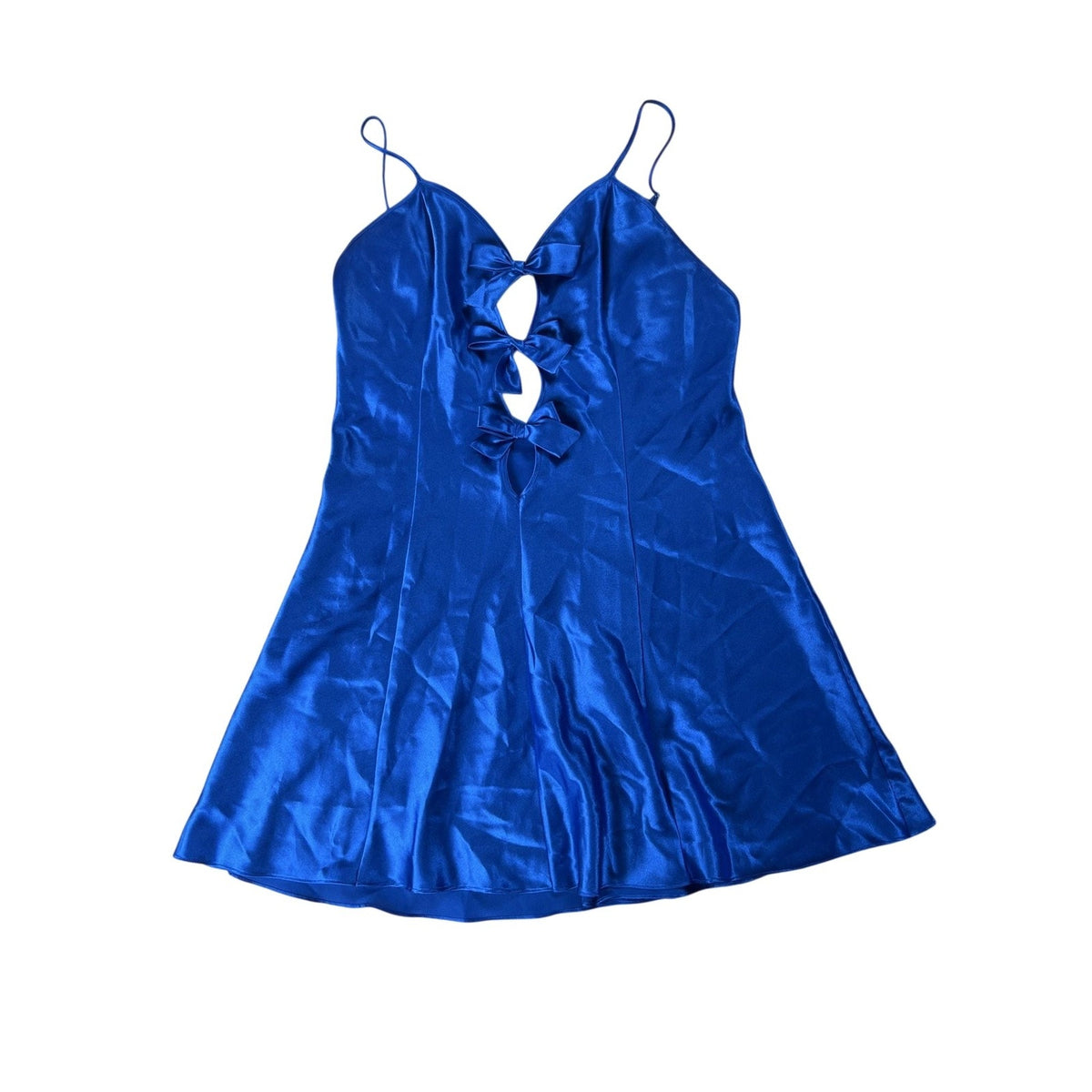 Frederick's Of Hollywood Slip Womens 14 Blue Satin Bow Cutout Nightgown
